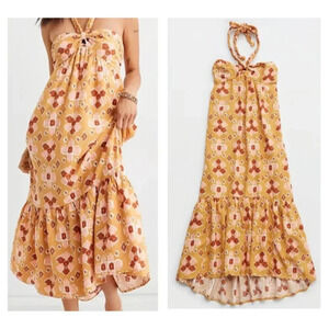 Aerie Southwetsern Summer Boho Maxi  Linen Blend Dress L